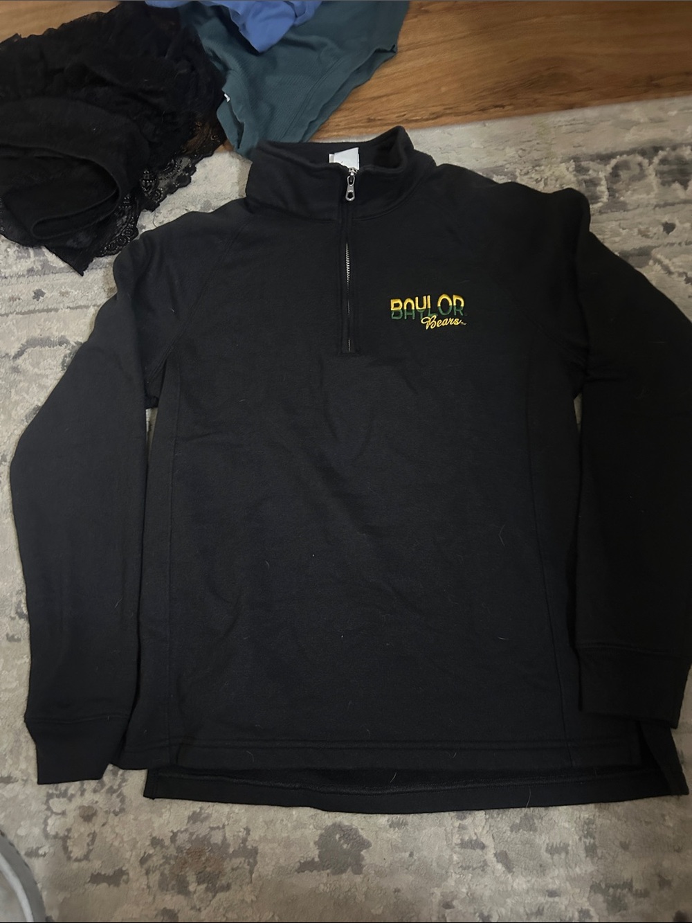 Baylor Black Quarter-Zip Pullover with Yellow/Green Embroidered Logo